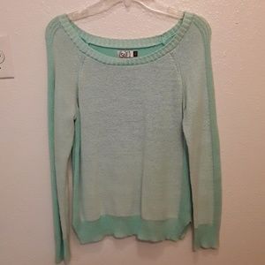 Sea foam green knit off the shoulder sweater